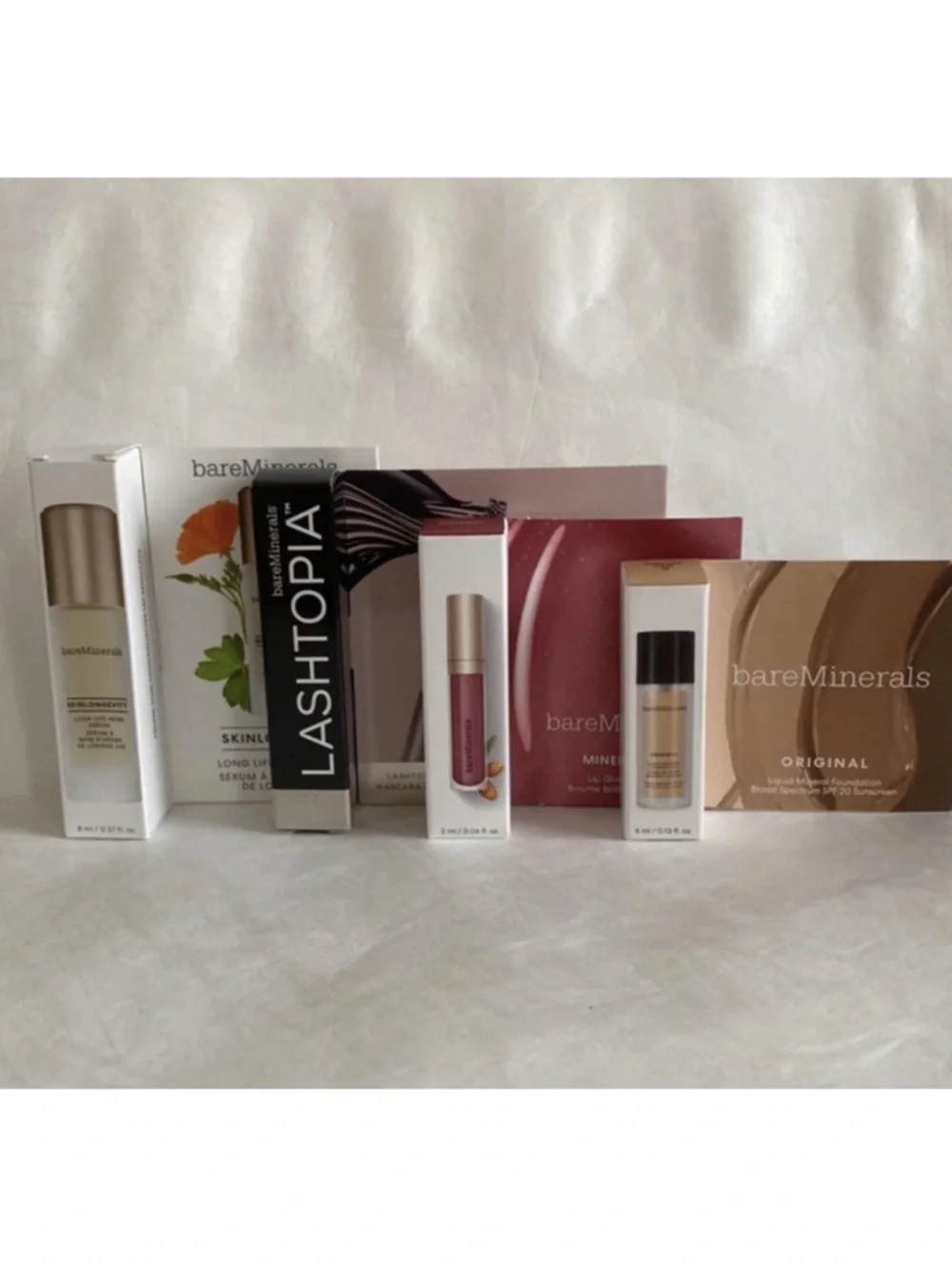BAREMINERALS 4p Skinlongevity Lashtopia Lip Gloss Foundation Kit Neutral Ivory